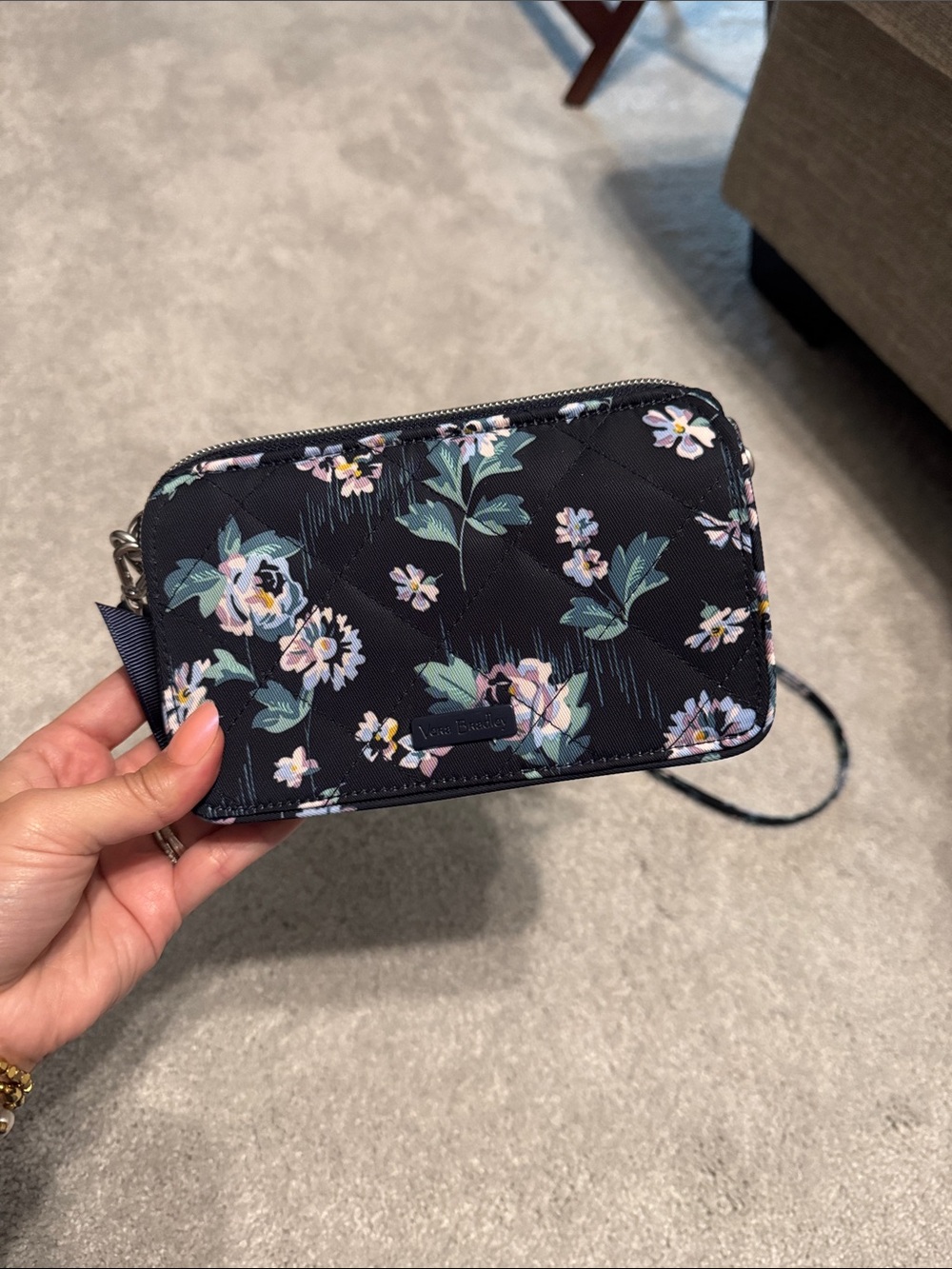 Vera Bradley Floral Quilted Crossbody Wristlet - Navy Floral